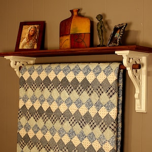 Corbel Shelf with Rod, Quilt Display, Towel Rod Shelf, Towel Holder, Blanket Shelf, Free Freight