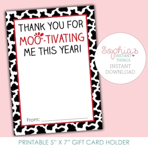 Porta tarjetas de regalo Chick-fil-A imprimible, porta tarjetas de agradecimiento para maestros, gracias por motivarme, regalo para maestros, descarga instantánea