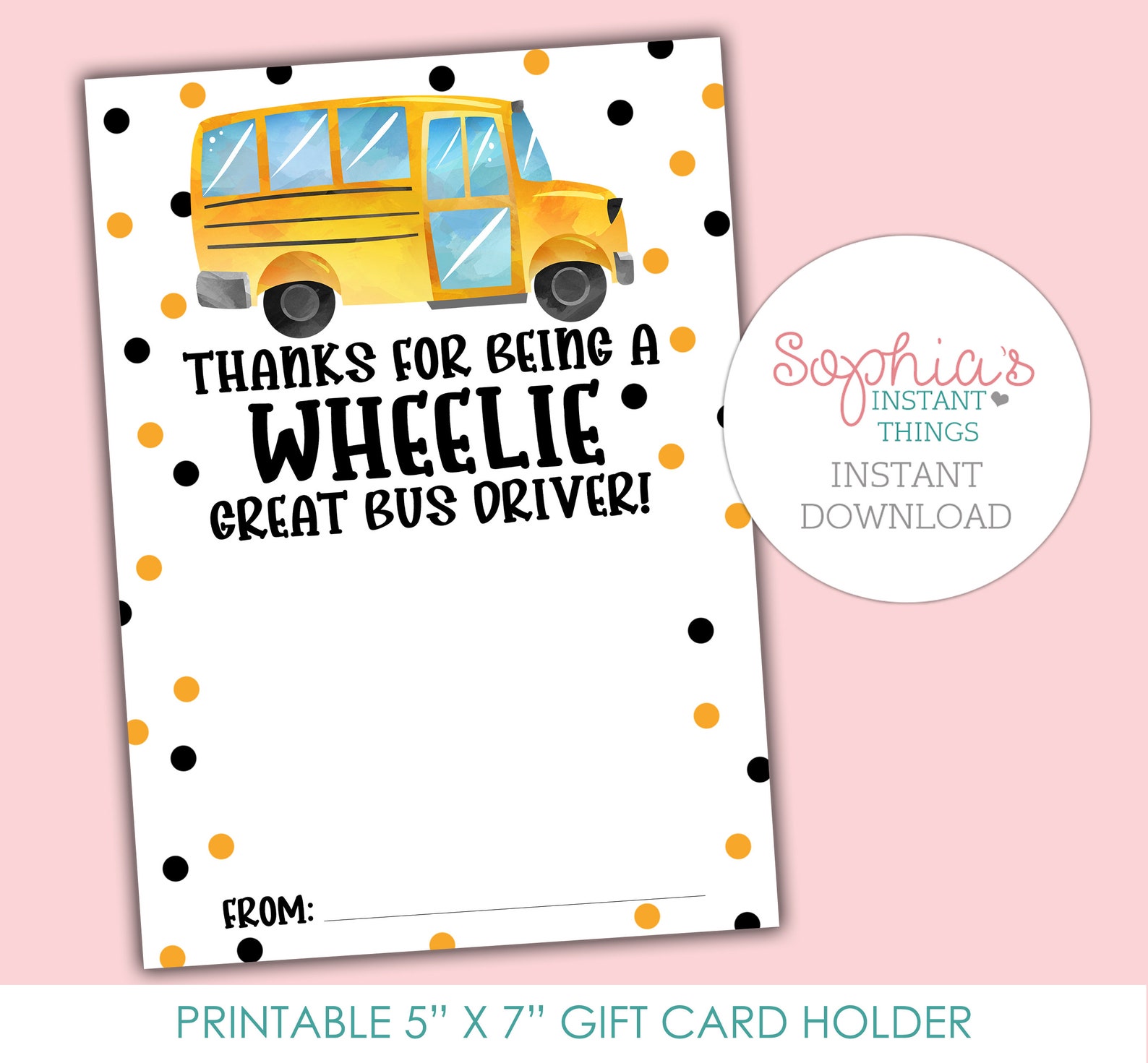 PRINTABLE Bus Driver Thank You Card, Bus Driver Gift Card Holder, Bus Driver Appreciation ...
