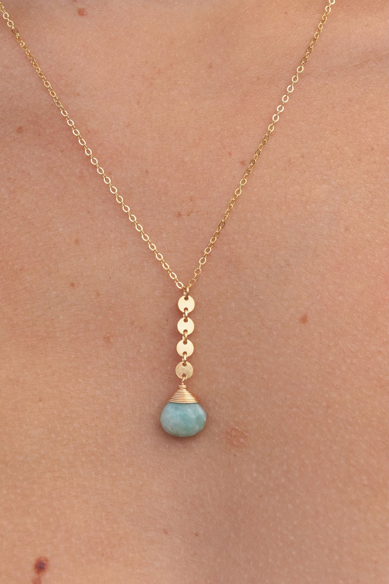 Amazonite Coin Drop Necklace14k Gold Filled18\u201d