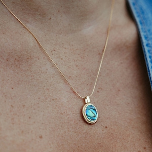 Oval Abalone Necklace/Summer Jewelry/Boho Necklace/14k Gold Filled/18”