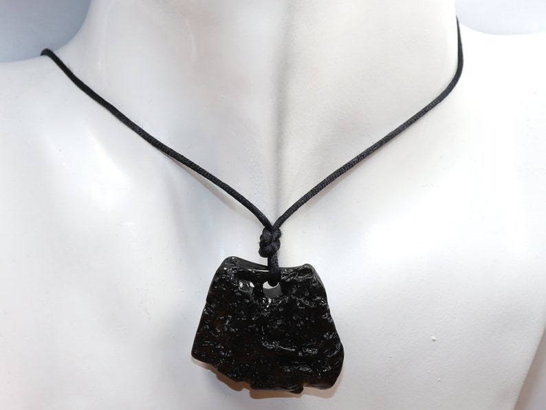 -- stone size necklace 34 x 33 mm 1.34 x 1.30 inch Tektite on leather strap cotton cord