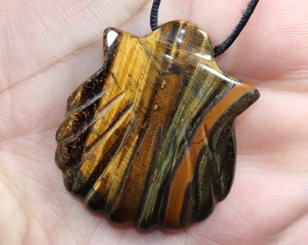Tigerauge (Muschel) | Halskette mit Band oder Silber 925 --- Stein-Größe: 41 x 34 mm