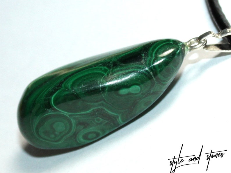 32 x 14 mm 1.26 x 0.55 inch Malachite on leather strap cotton cord necklace -- stone size