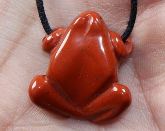 roter Jaspis (Frosch) | Halskette mit Band oder Silber 925 --- Stein-Größe: 25 x 23 mm