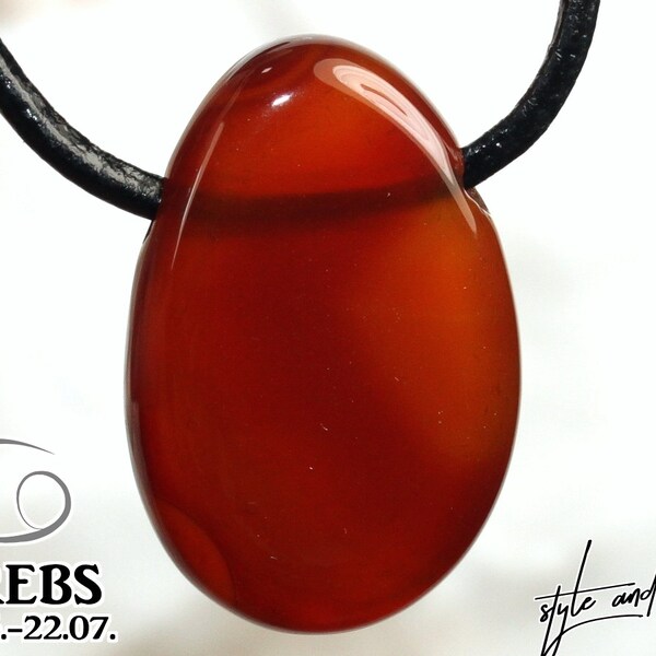 CANCER: Carnelian on leather strap / cotton cord (necklace)