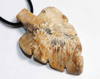 Fossilized coral (leaf) | necklace with cord or silver 925 --- stone size: 43 x 27 mm / 1.69 x 1.06 inches