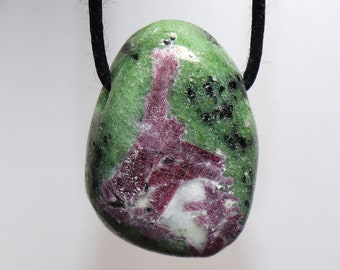 Ruby in zoisite | necklace with cord or silver 925 --- stone size: 27 x 20 mm / 1.06 x 0.79 inches