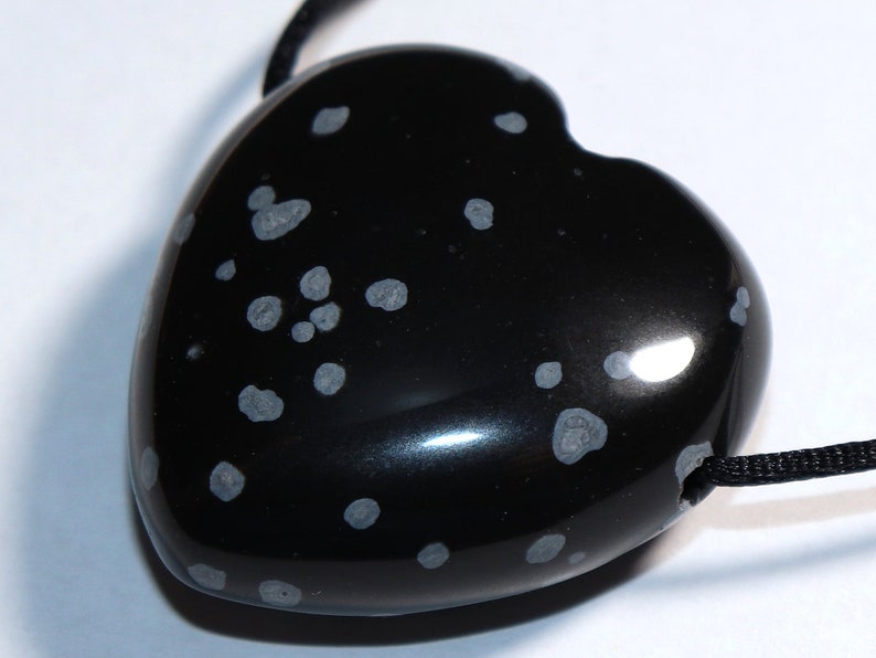 SCORPIO: Snowflake obsidian heart necklace on leather strap cotton cord