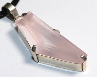 Rose quartz | necklace with cord or silver 925 --- stone size: 34 x 12 mm / 1.34 x 0.47 inches