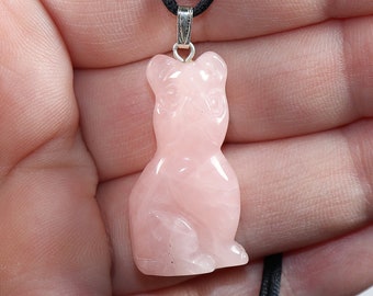 Rose quartz (pig) | necklace with cord or silver 925 --- stone size: 32 x 17 mm / 1.26 x 0.67 inches