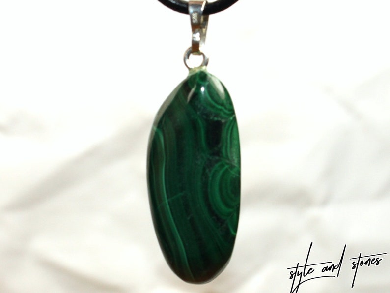 32 x 14 mm 1.26 x 0.55 inch Malachite on leather strap cotton cord necklace -- stone size