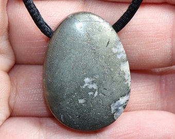 Pyrite | necklace with cord or silver 925 --- stone size: 30 x 22 mm / 1.18 x 0.87 inches