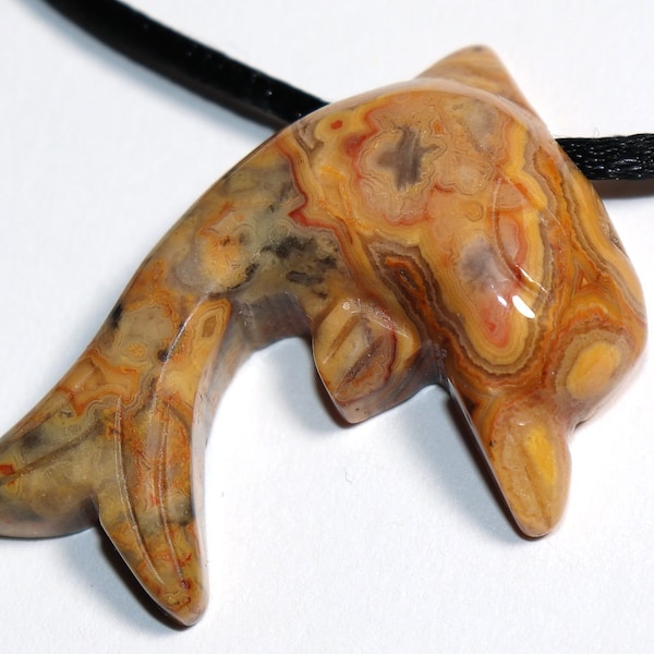 Crazy lace agate (dolphin) | necklace with cord or silver 925 --- stone size: 37 x 28 mm / 1.46 x 1.10 inches