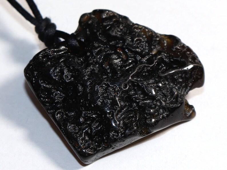 -- stone size necklace 34 x 33 mm 1.34 x 1.30 inch Tektite on leather strap cotton cord