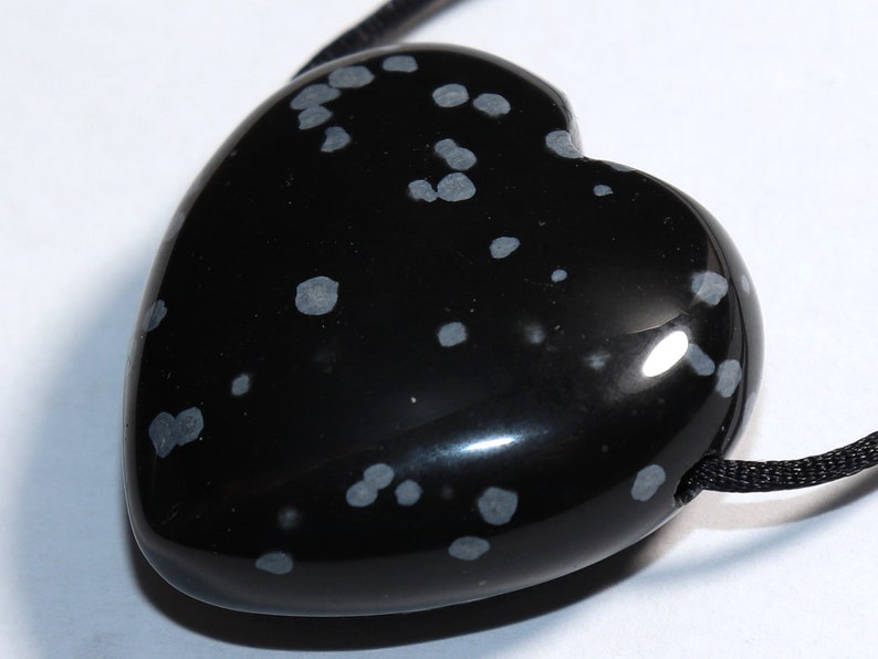 SCORPIO: Snowflake obsidian heart necklace on leather strap cotton cord