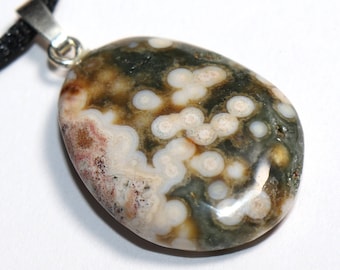 Ocean jasper | necklace with cord or silver 925 --- stone size: 30 x 22 mm / 1.18 x 0.87 inches