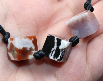 Sardonyx (3 cubes) on nylon cord (necklace) --- stone size: 12 x 12 mm / 0.47 x 0.47 inch