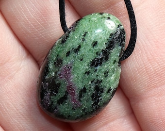 Ruby in zoisite | necklace with cord or silver 925 --- stone size: 29 x 18 mm / 1.14 x 0.71 inches