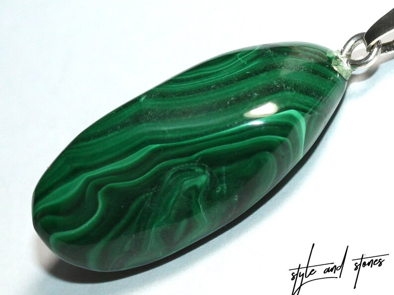 32 x 14 mm 1.26 x 0.55 inch Malachite on leather strap cotton cord necklace -- stone size