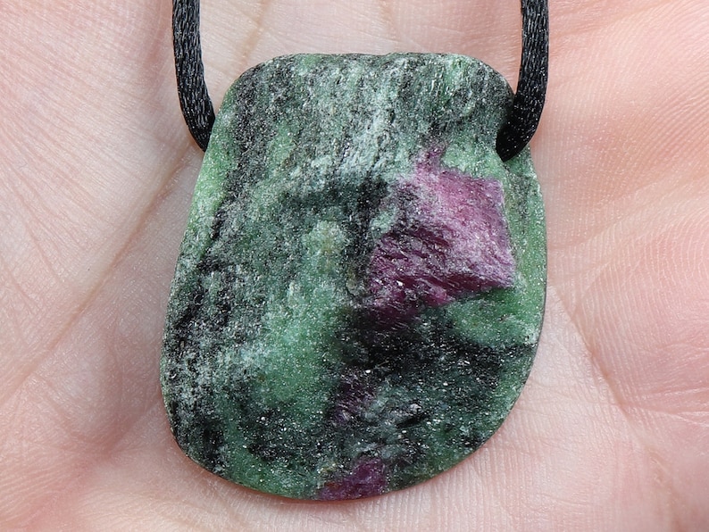 Ruby in zoisite | necklace with cord or silver 925 --- stone size: 35 x 29 mm / 1.38 x 1.14 inches image 1