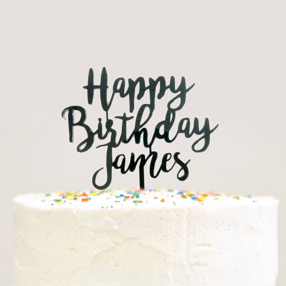 Modern Cursive Custom Personalized Name Happy Birthday Cake Etsy Modern Cursive Custom Personalized Name Happy Birthday Cake Etsy