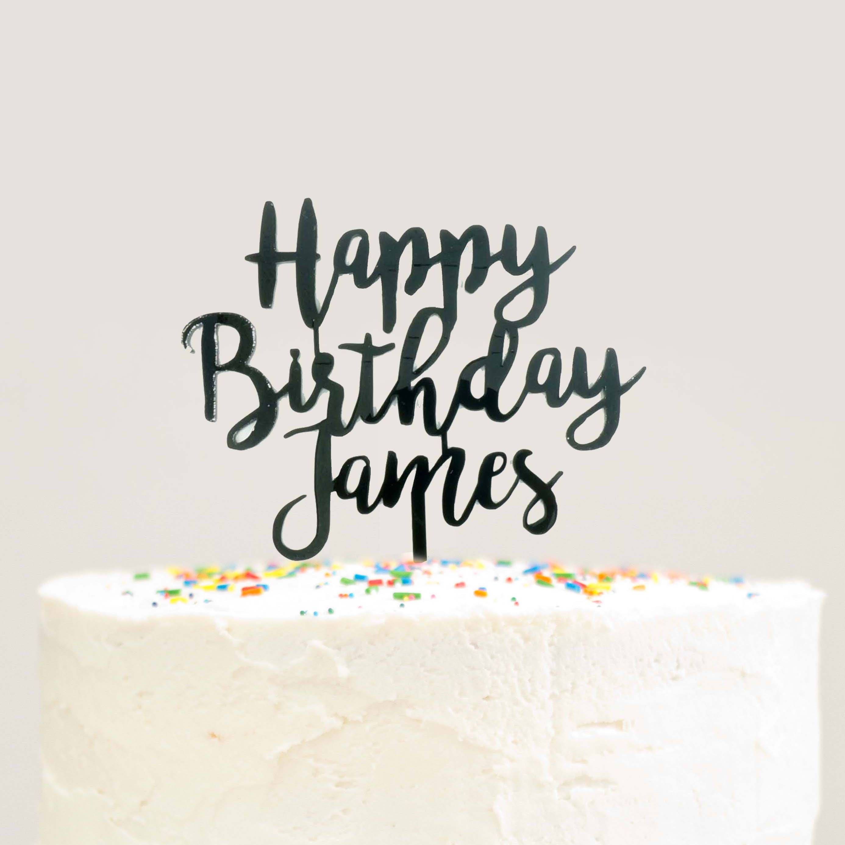 Modern Cursive Custom Personalized Name Happy Birthday Cake Etsy Modern Cursive Custom Personalized Name Happy Birthday Cake Etsy