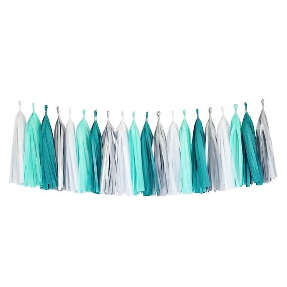 Mint Turquoise Blue Silver White Tassel Garland Banner Party Etsy