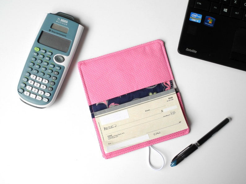 Fabric Cover Checkbook Holder Checkbook Cover Pink Blue Checkbook Wallet Cute Check Book Extra Pocket Duplicate Copy Cash Envelope