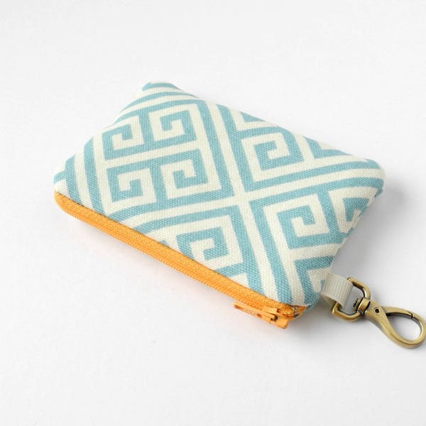 Sleutelhanger munt portemonnee, Coin Purse, munt etui, Money Pouch, duurzaam munt portemonnee, tas accessoire, rits zak, sieraden etui, blauwe geometrische