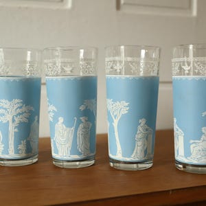 Vintage Wedgwood Light Blue Hellenic Water or Cocktail Highball Glasses | Set of Four Jasperware Glasses in Jeanette Pattern