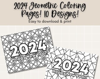 SALE! 2024 Coloring Page, New Years Coloring Page, 2024 Geometric Coloring Page, New Years Eve Coloring Page, New Years Eve Printable