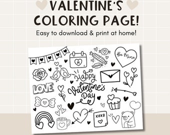 Valentine's Day Coloring Page, Happy Valentine's Day Coloring Sheet, Valentine's Coloring Print, Valentine's Activity, Valentine's Collage,