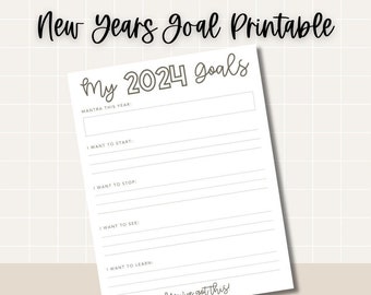 2024 New Years Goal Printable, New Years Goals Print, Printable New Years Resolutions, New Years Eve Printable, New Years Eve Goals