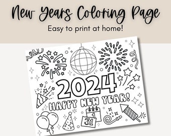 2024 New Years Coloring Page, New Year Coloring Page, New Year Printable, New Years Eve Activity, 2024 Coloring Page