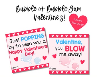 Bubble Valentines, Bubble Gum Valentines, Bubble Valentine Cards, Bubble Gum Valentine Cards, Printable Valentines, Classmate Valentines