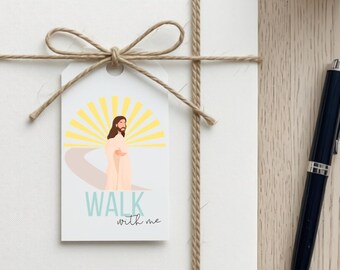 Etiqueta de regalo para jóvenes inspirada en la Iglesia SUD: "Camina conmigo", etiqueta imprimible, etiqueta de Jesús, etiqueta del Salvador.
