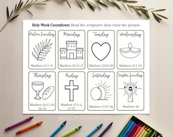 Holy Week Printable Activity for Kids and Adults, Holy Week Coloring Page, Holy Week Countdown, Holy Week Story Cards, Sunday School, LDS