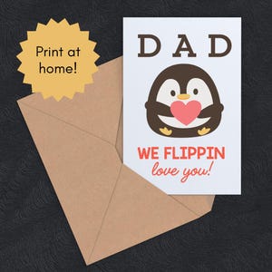 Carte de fête des pères pingouin, carte de papa pingouin, carte de pingouin pour papa des enfants, carte de fête des pères drôle, carte de fête des pères imprimable