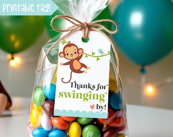 Monkey Thank You Tag: Jungle Safari Birthday, Baby Shower (PDF)