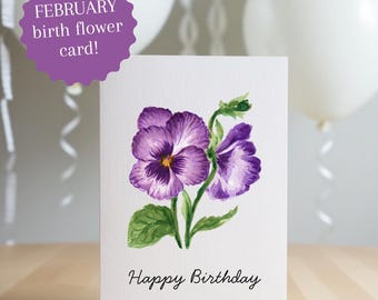 February Violet Birthday Card: Floral Printable Card (PDF)