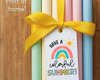 Etiqueta de regalo imprimible de verano colorida, etiqueta de regalo de verano para estudiantes, etiqueta de regalo para la clase, etiqueta de regalo de tiza para maestros.