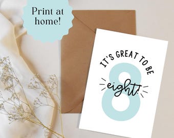 It&#39;s Great to Be Eight, LDS Baptism Card, It&#39;s Great to Be 8, Card for Baptism, Card from Primary Teacher, LDS Baptism Gift, Printable Card