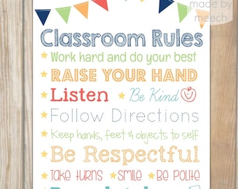Classroom Rules Poster, Elementary Rules, Kindergarten Rules, Preschool Rules, Elementary Class Poster