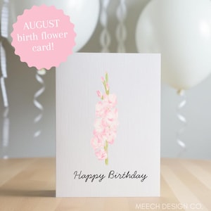 August Birth Flower Birthday Card, Printable Birthday Card, Birthday Flower Card, Gladiolus Card, Floral Birthday Card, August Birthday