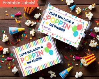 Printable Poppin' Birthday Popcorn Wrapper Labels (Digital Download)
