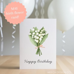 May Birth Flower Birthday Card, Printable Birthday Card, Birthday Flower Card, Lily of the Valley Birthday Card, Floral Birthday Card