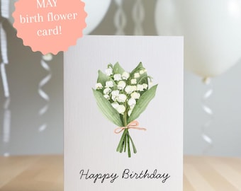 Tarjeta de cumpleaños de Lirio de los Valles: Flor de nacimiento de mayo (PDF)