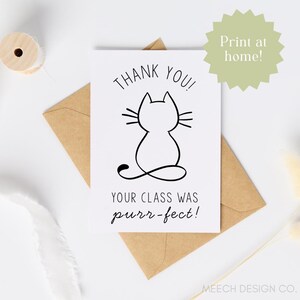 Karta z podziękowaniami dla profesora z kotem, Karta z podziękowaniami dla nauczyciela z kotem, Karta z podziękowaniami dla kota z kotem, Wydrukowana karta z kotem dla nauczyciela lub profesora