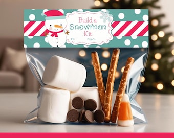Build a Snowman Kit Treat Bag Toppers, Christmas Treat Gift Tag for Kids, Friend Gift for Kids- Instant Download